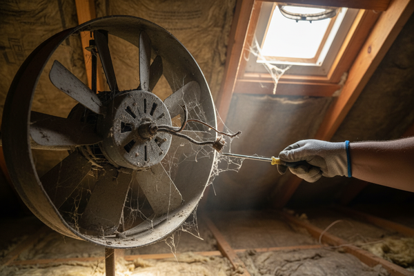 Problem photo – Is your attic fan unresponsive or making disturbing noises, failing to vent hot air from your attic? Learn to troubleshoot common issues and restore crucial attic ventilation to keep your home cooler and save on energy bills.