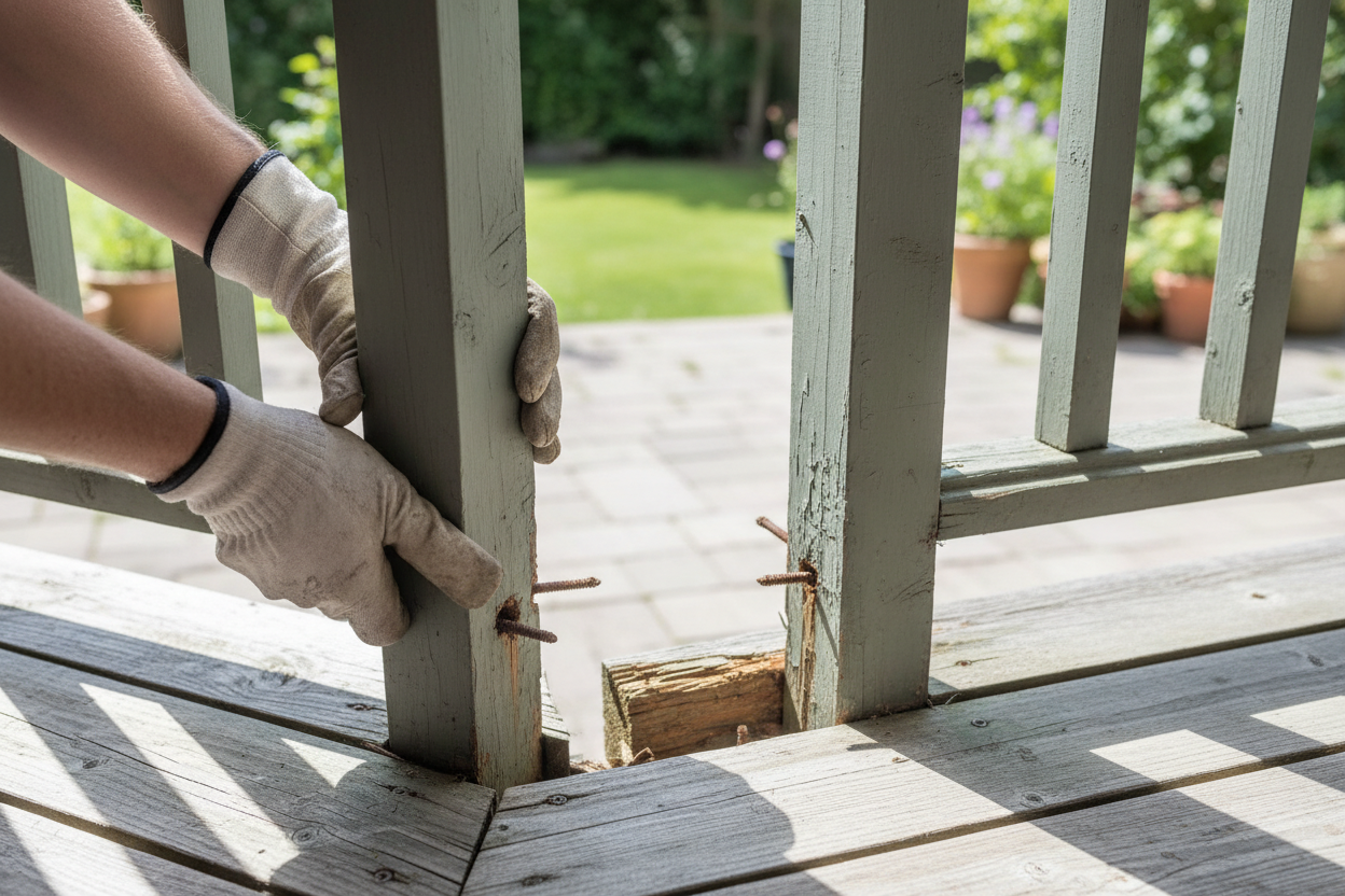 Problem photo – Does your deck railing feel less than secure, creating a safety concern for your outdoor space? Discover how to identify and address common causes of instability to ensure a safe and sturdy railing for everyone.