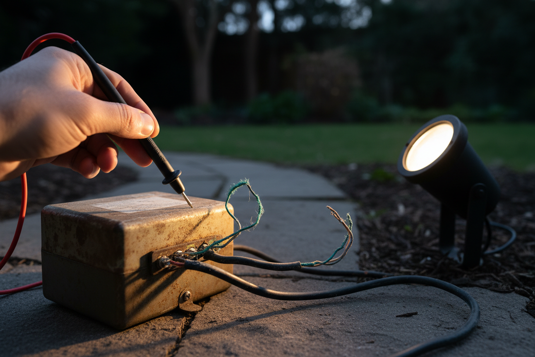 Problem photo – Are your outdoor landscape lights failing to illuminate your pathways or garden features, leaving your property in the dark? Learn to troubleshoot common power and connection issues to bring your nighttime ambiance back to life.