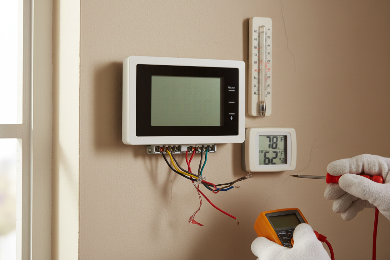 Problem photo – Is your thermostat acting up, leading to uncomfortable temperatures? Learn to troubleshoot common issues like unresponsive displays, inaccurate readings, or faulty wiring before calling an HVAC professional.