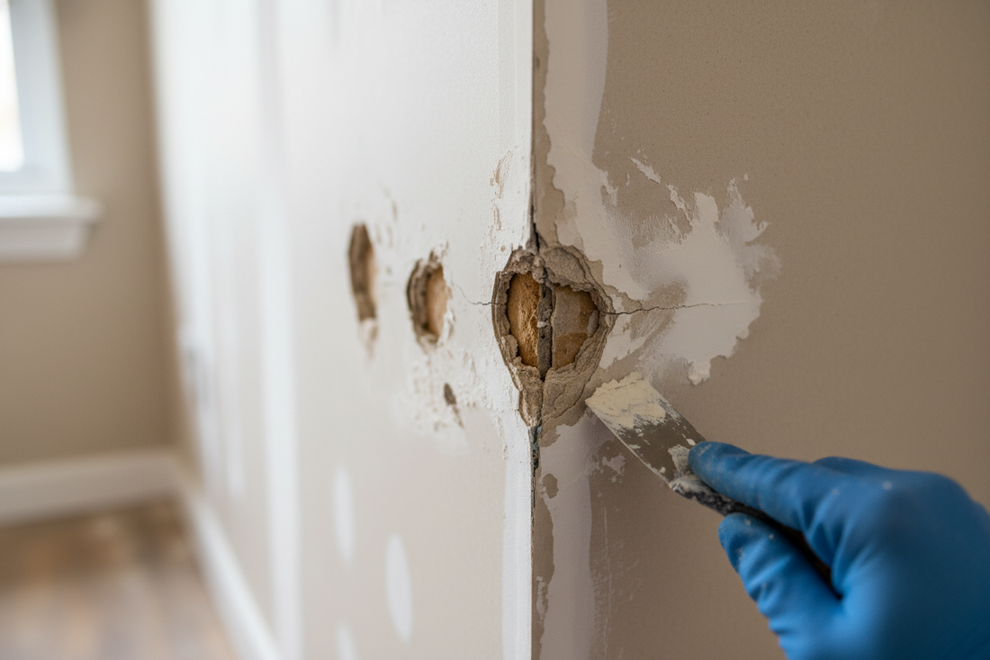 Problem photo – Damaged drywall (holes, dents, corner chips, patching basics)
