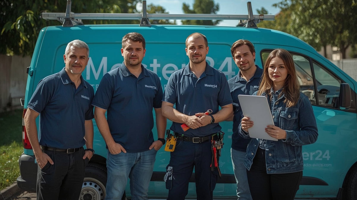 Group of people in front of a Master24 van